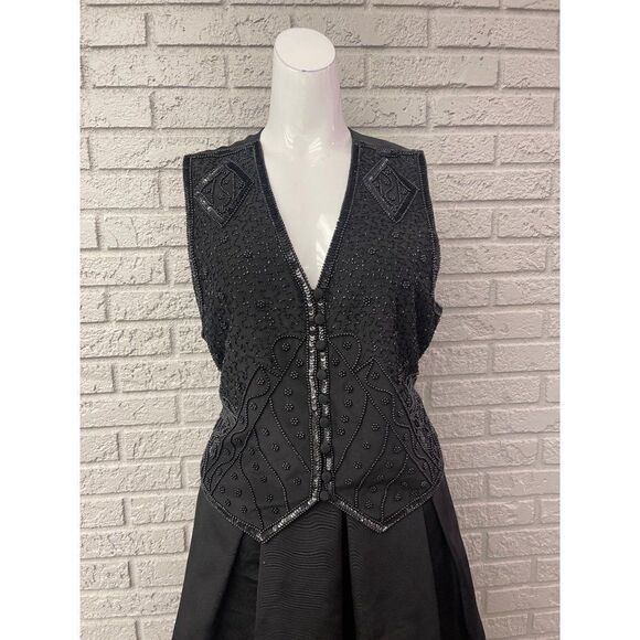 Spenser Jeremy Size M Black Silk Beaded Sequin Vest Size M - Picture 1 of 10